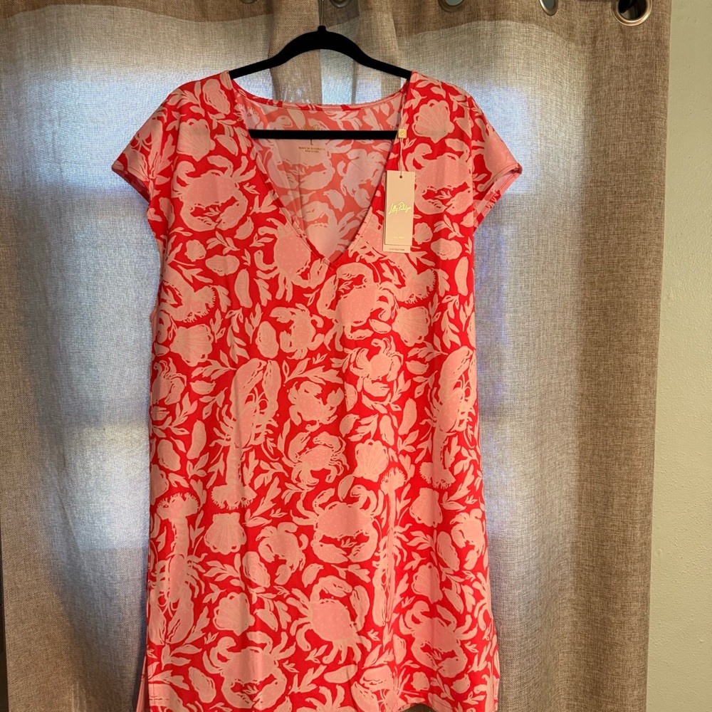 NWT Lilly Pulitzer Pink and Cane Coral Crab Collab Dress Large